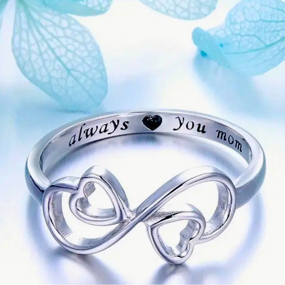 Engraved "Always Love You Mom" Mother Daughter Infinity Heart Ring NWT Sz 8,9,10